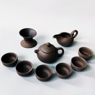 Керамічний чайний набір на 6 персон (9 предметів) Чорний
